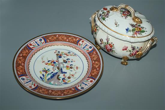 Derby sauce tureen and Spode plate